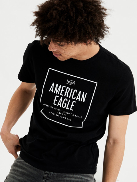 

AMERICAN EAGLE OUTFITTERS Men Black Printed Round Neck T-shirt