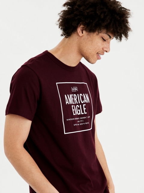 

AMERICAN EAGLE OUTFITTERS Men Maroon Printed Round Neck T-shirt
