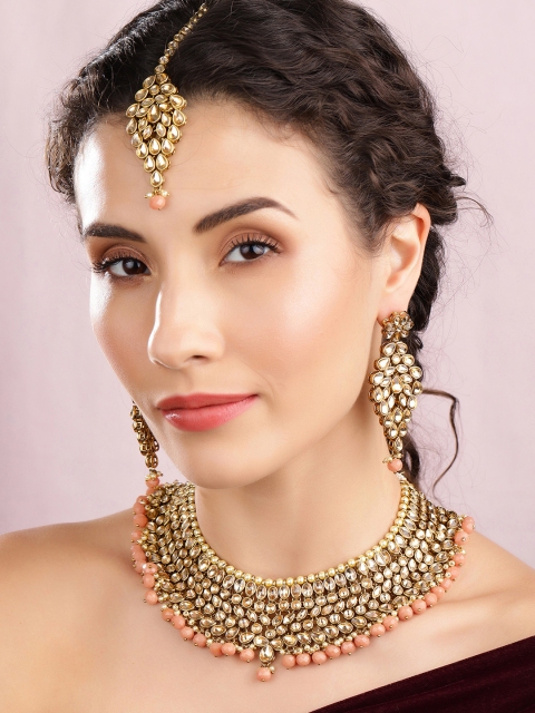 

Rubans Women Gold-Plated & Orange Stone -Studded Jewellery Set