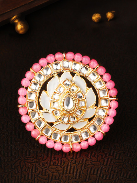 

Rubans Women Gold-Plated Hand Painted Enamel & Kundan-Studded Ring