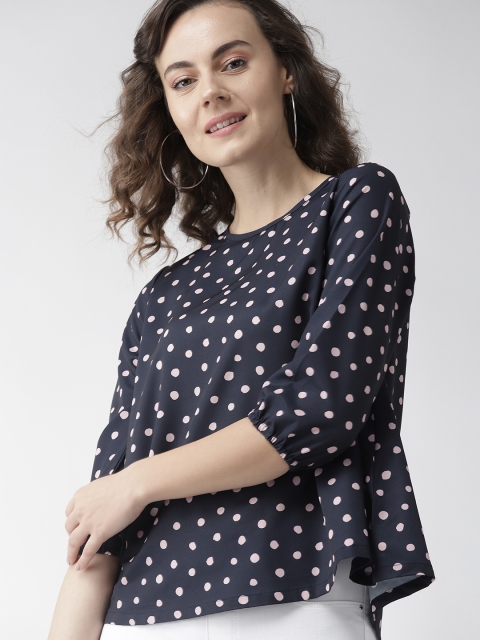 

Mast & Harbour Women Navy Blue Polka Dot Print Top