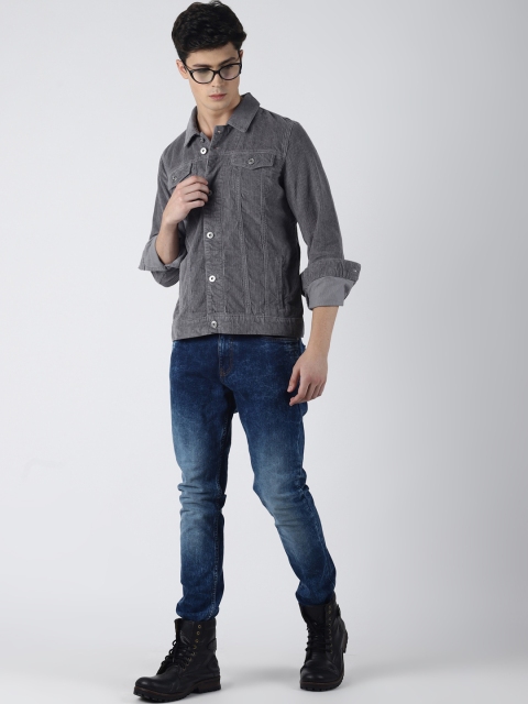 

Blue Saint Men Grey Solid Tailored Corduroy Woven Jacket