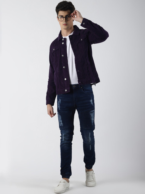 

Blue Saint Men Purple Solid Tailored Corduroy Woven Jacket