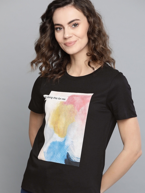 

Mast & Harbour Women Black & Pink Printed Round Neck T-shirt