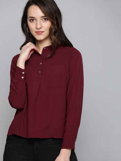 

Mast & Harbour Maroon Shirt Style Top