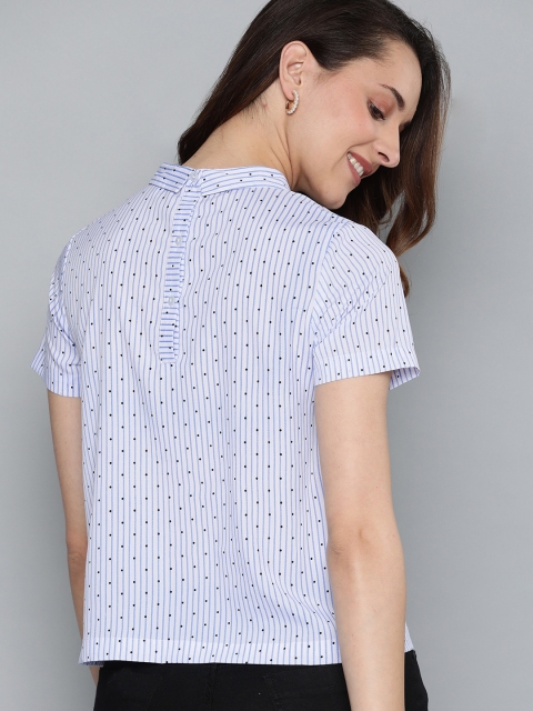 

Mast & Harbour Women White & Blue Striped Regular Top