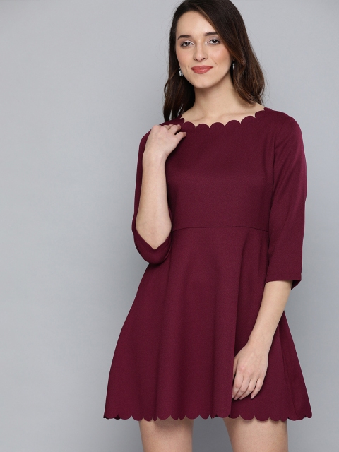 

Mast & Harbour Women Burgundy Solid A-Line Dress