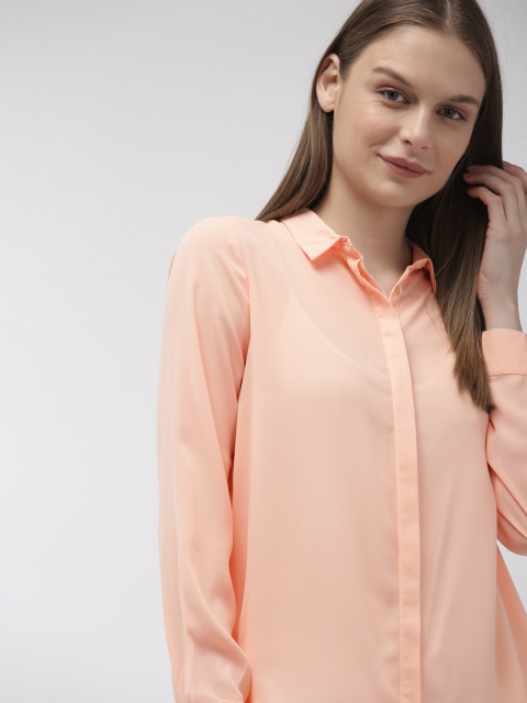

Mast & Harbour Women Peach-Coloured Regular Fit Solid Semi Sheer Casual Shirt