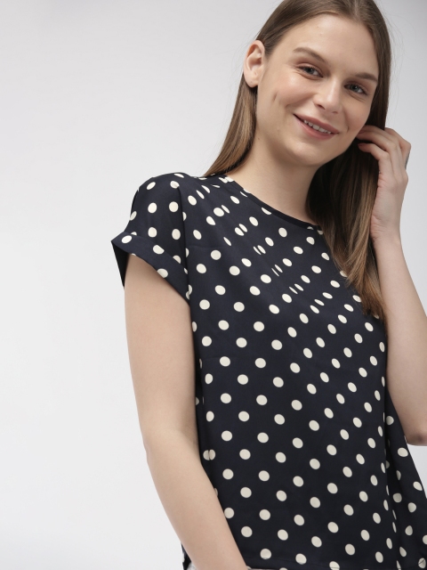 

Mast & Harbour Women Navy Blue Polka Dot Print Top