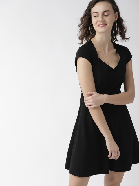 

Mast & Harbour Women Solid Black Fit and Flare Dress