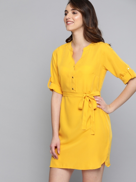 

Mast & Harbour Women Mustard Yellow Solid Shirt Dress