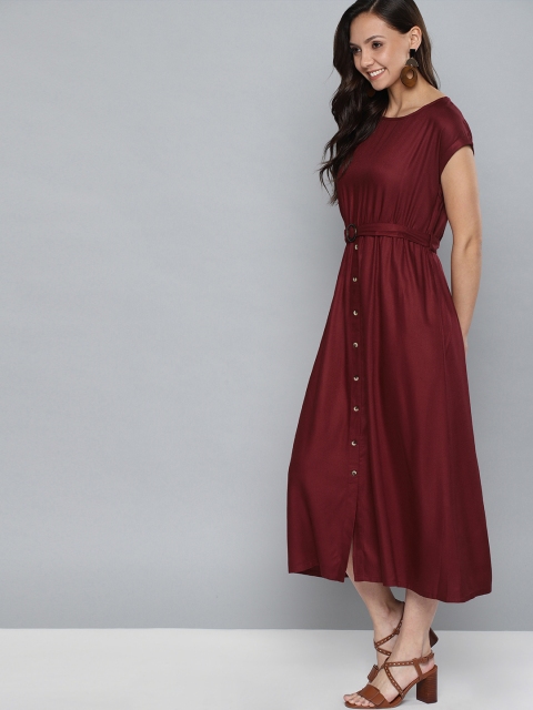 

Mast & Harbour Women Solid Maroon A-Line Dress