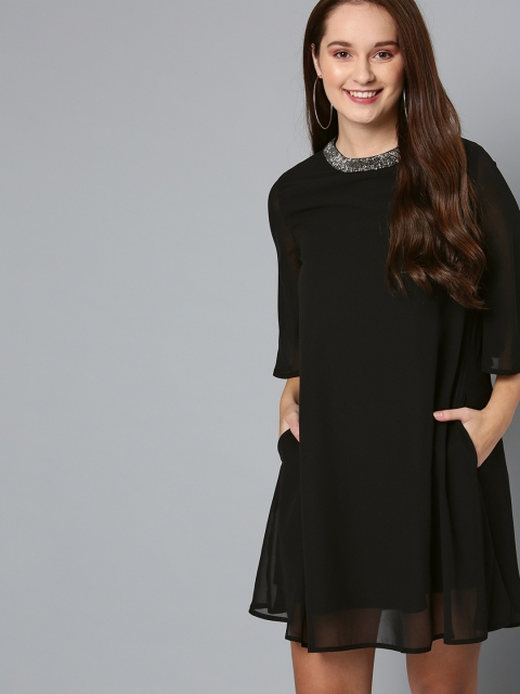 

Mast & Harbour Women Black Solid A-Line Dress