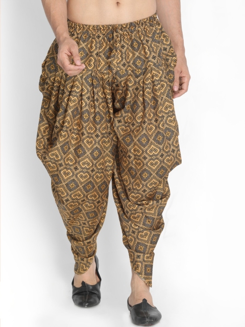 

VASTRAMAY Men Mustard Yellow & Black Printed Dhoti Pants