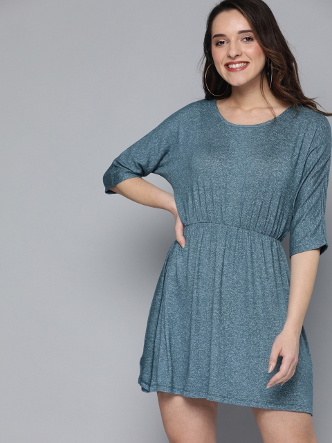 

Mast & Harbour Women Teal Blue Solid Fit and Flare Dress