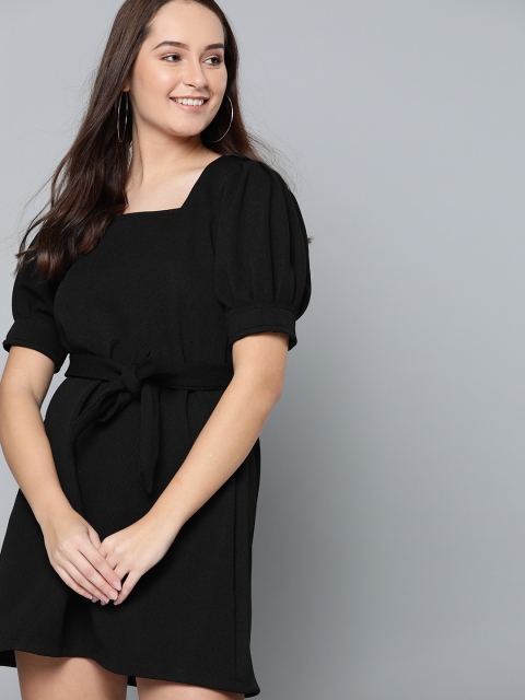 

Mast & Harbour Women Black Self-Design A-Line Dress