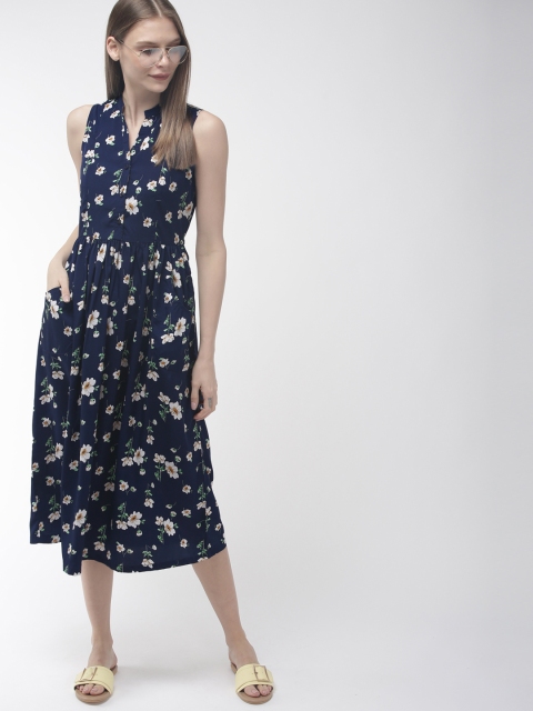 

Mast & Harbour Women Printed Navy Blue Fit and Flare Dress