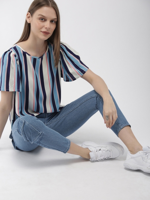 

Mast & Harbour Women Navy Blue Striped Top