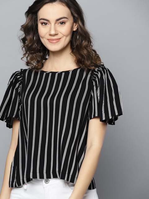 

Mast & Harbour Women Black & White Striped A-Line Top