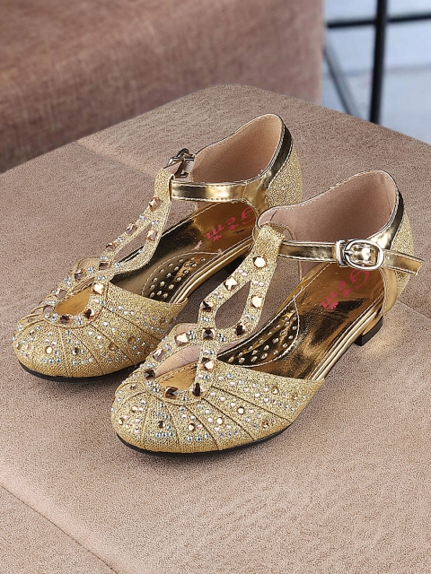 

Walktrendy Girls Gold-Toned Textured Mary Jane