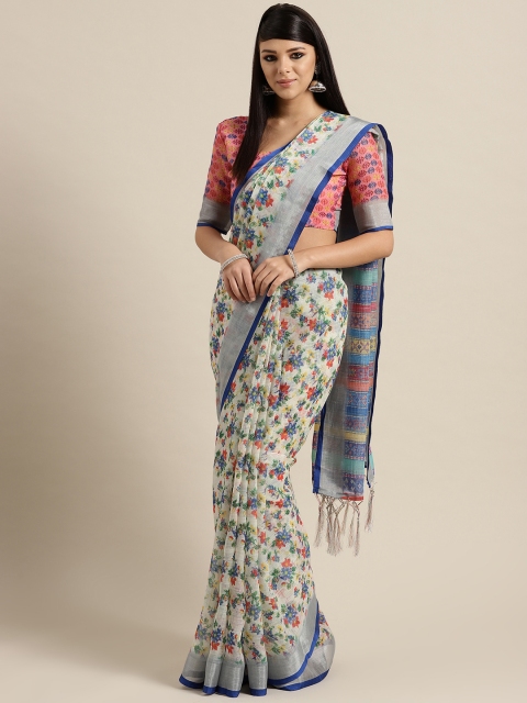 

Saree mall Off-White & Blue Printed Saree