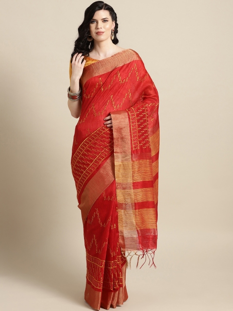 

Saree mall Red & Mustard Yellow Woven Design Saree