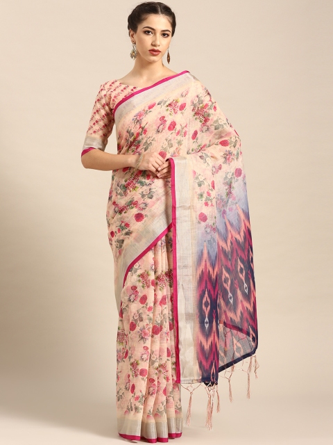 

Saree mall Peach-Coloured & Pink Printed Saree