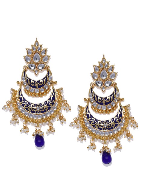 

Zaveri Pearls Gold-Toned & Blue Crescent Shaped Chandbalis