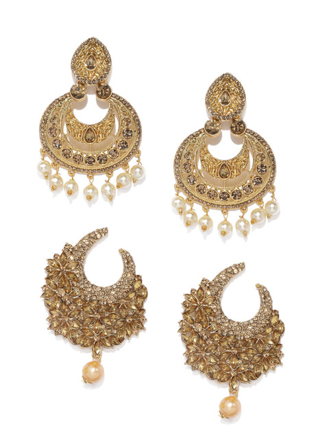

Zaveri Pearls Set Of 2 Gold-Toned Geometric Drop Earrings