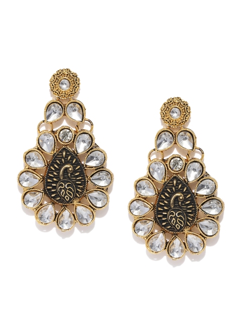 

Zaveri Pearls Antique Gold-Toned Studded Drop Earrings