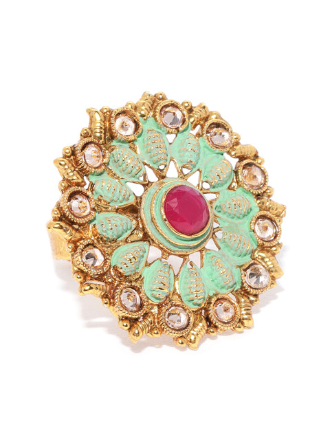 

Zaveri Pearls Gold Toned & Green Meenakari Ethnic Finger Ring