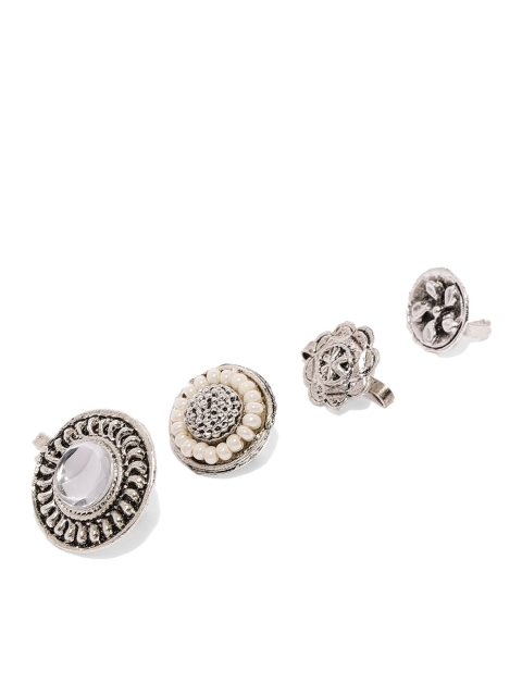 

Zaveri Pearls Women Set of 4 Oxidized Silver-Plated Nosepins