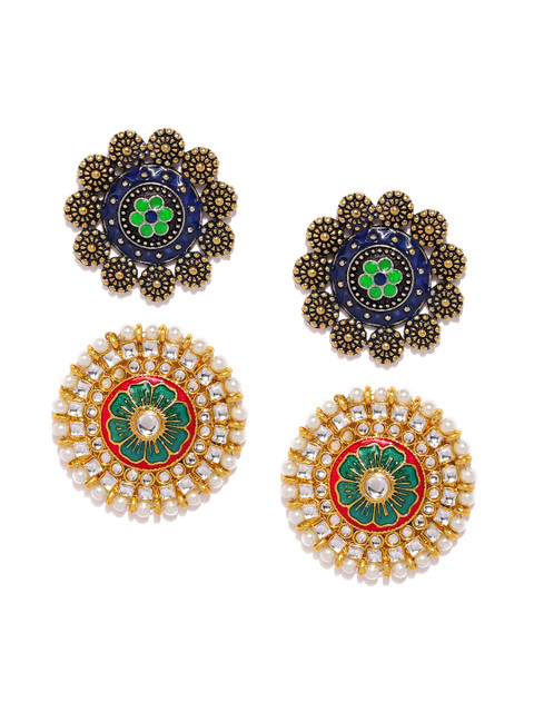 

Zaveri Pearls Set of 2 Multicoloured Circular Studs, Multi