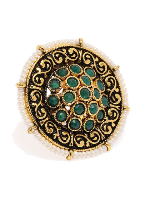 

Zaveri Pearls Antique Green Gold-Plated Adjustable Finger Ring