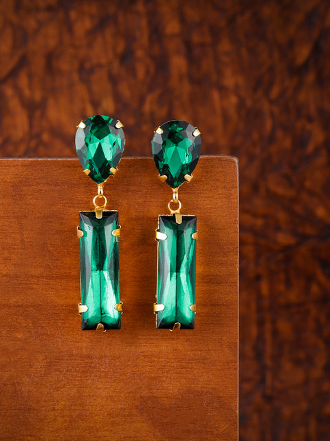 

Zaveri Pearls Gold-Toned & Green Geometric Drop Earrings