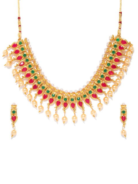 

Zaveri Pearls Gold Toned & Red Gold Plated Traditional Jewellery Set