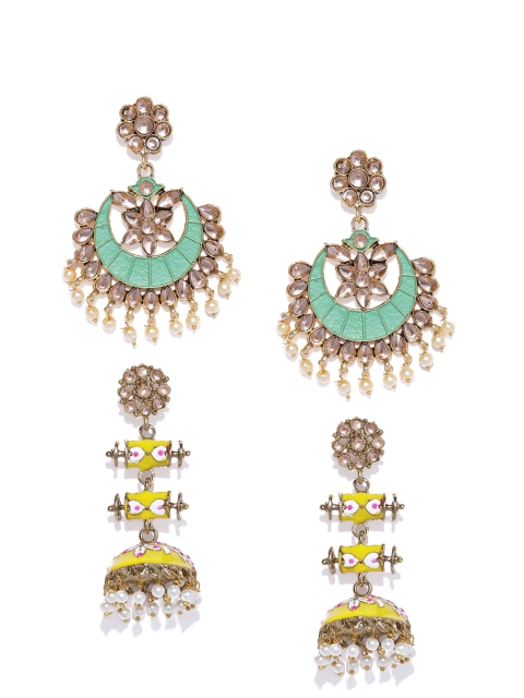 

Zaveri Pearls Women Set of 2 Traditional Drop Earrings, Gold