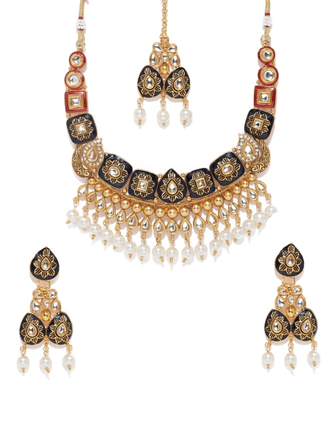 

Zaveri Pearls Women Gold-Toned & Black Kundan Jewellery Set