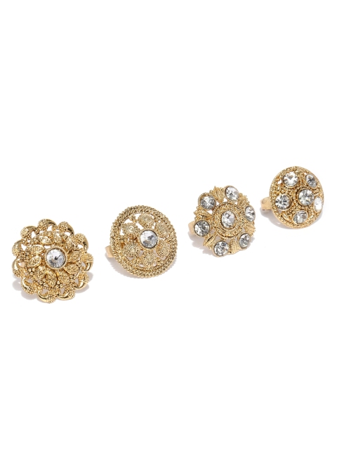 

Zaveri Pearls Women Set of 4 Finger Rings, Gold
