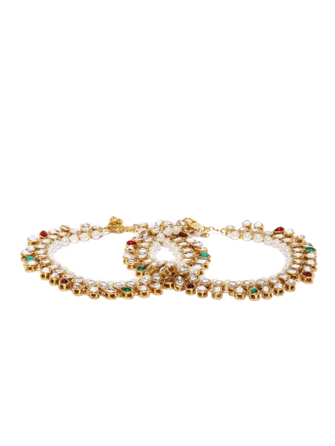 

Zaveri Pearls Gold-Toned Kundan & Pearls Studded Anklets