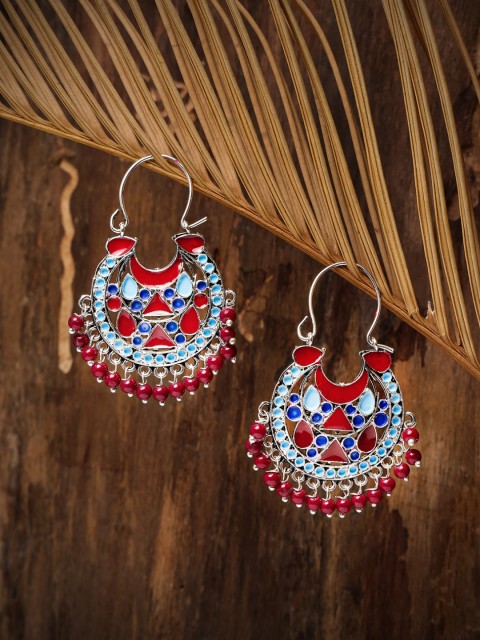 

Zaveri Pearls Blue & Red Geometric Drop Earrings