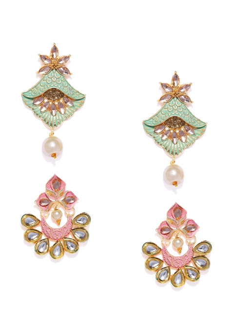 

Zaveri Pearls Set Of 2 Gold-Toned Contemporary Drop Earrings