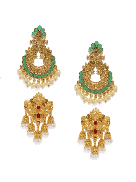 

Zaveri Pearls Set Of 2 Gold-Plated Stone Studded Studded Drop Earrings