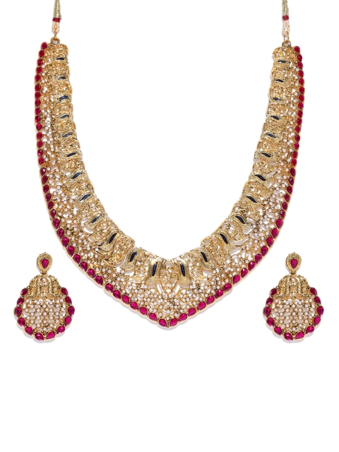 

Zaveri Pearls Gold-Plated Pink Antique Studded Jewellery Set