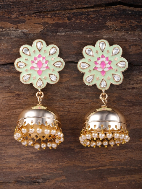 

Zaveri Pearls Gold-Toned & Mint Green Dome Shaped Jhumkas