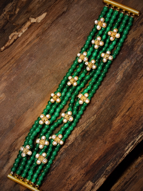 

Zaveri Pearls Green Gold-Plated Studded Wraparound Bracelet