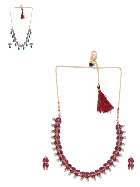 

Zaveri Pearls Set Of 2 Gold-Toned Artificial Stone Studded Traditional Jewellery Set