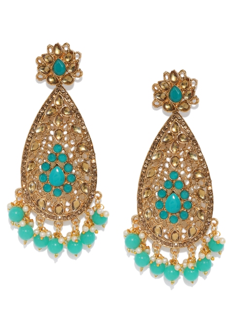 

Zaveri Pearls Gold-Toned & Green Oval Drop Earrings