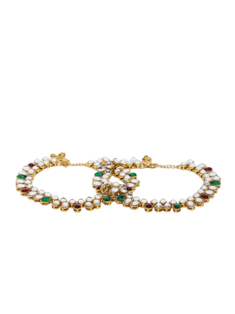 

Zaveri Pearls Gold-Toned Kundan & Pearls Studded Anklets