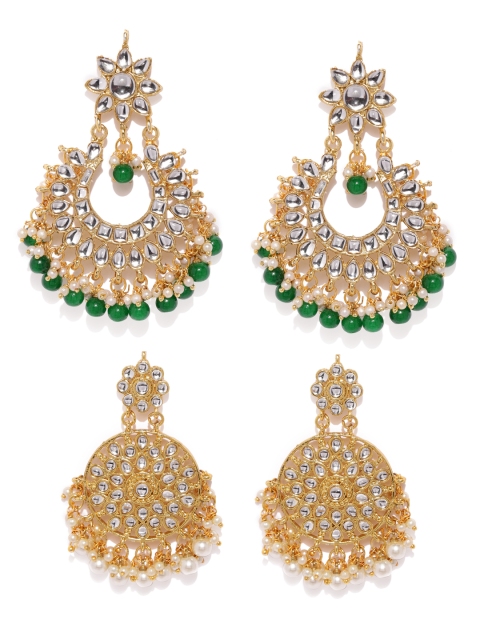 

Zaveri Pearls Set Of 2 Gold-Plated Kundan Drop Earrings